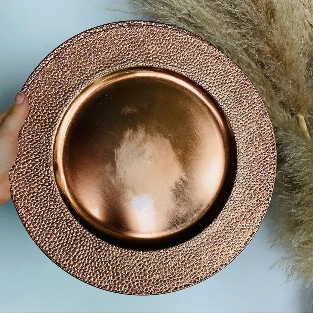 POTTERY BARN Bronze Metallic Pebble Plate  Decorative Accent Charger Table S/2